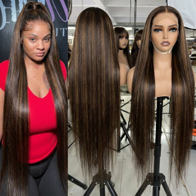 Wholesale Remy Hair Indian Human Hair Glueless Transparent HD Lace Front Wigs Highlight Piano Color Straight