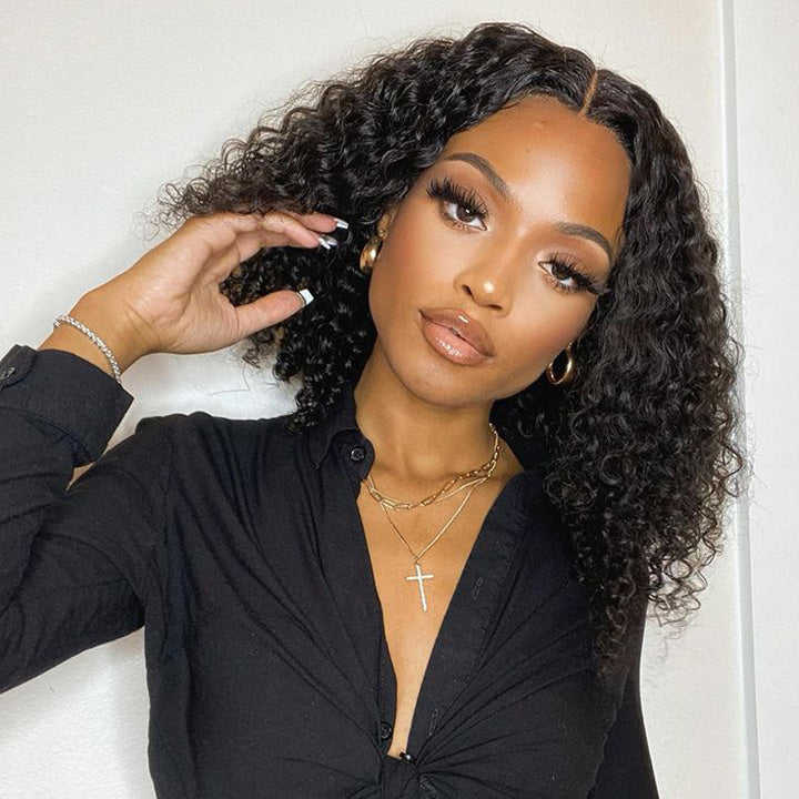 Brazilian Virgin Remy 100% Real Human Hair Wig Transparent Lace Front Short Water Wave Bob Natural Deep Wave Style