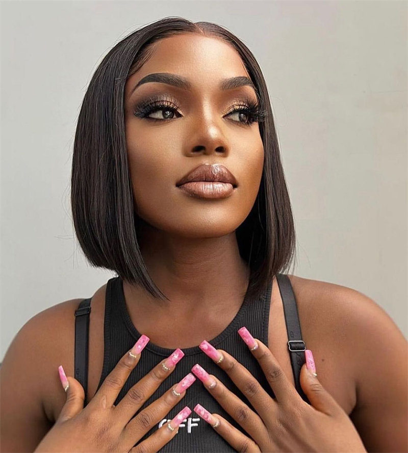 4x4 Lace Front Short Bob Wig Glueless Original Human Hair Wigs Raw Indian Natural Transparent for Lace Frontal