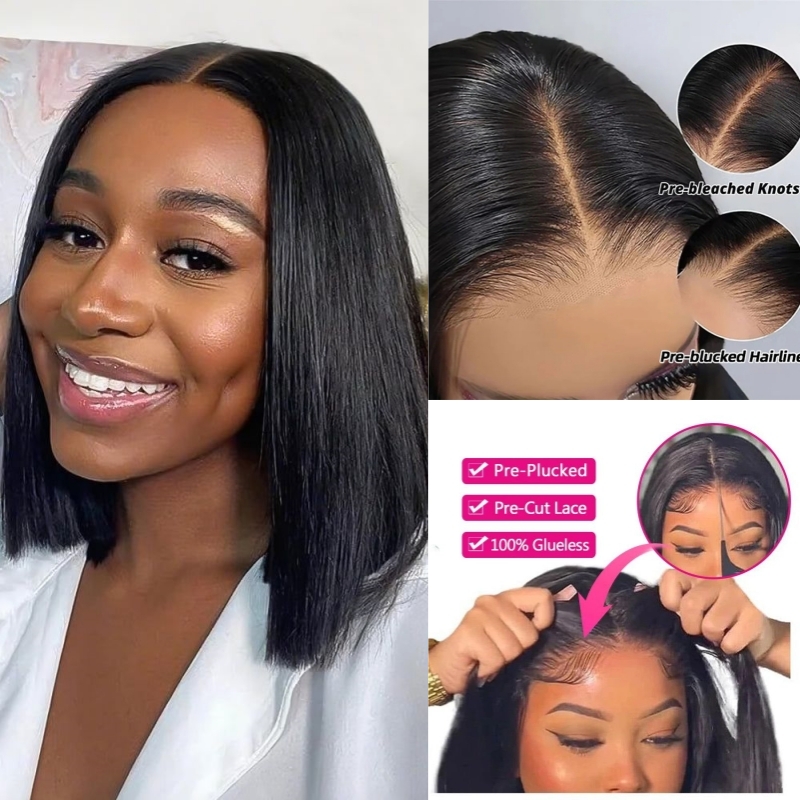 4x4 Lace Front Short Bob Wig Glueless Original Human Hair Wigs Raw Indian Natural Transparent for Lace Frontal