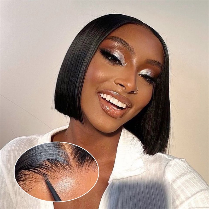 4x4 Lace Front Short Bob Wig Glueless Original Human Hair Wigs Raw Indian Natural Transparent for Lace Frontal