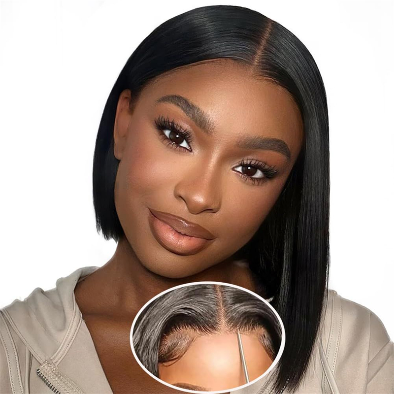 4x4 Closure Short Bob Wig Transparent Lace Front Mink Brazilian Human Hair for Black Women