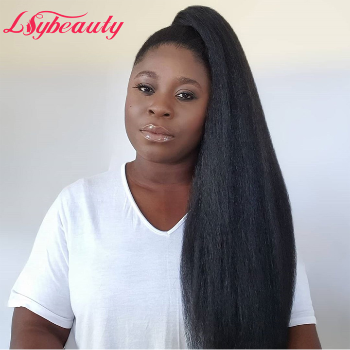 Lsy 100% Brazilian Virgin Human Hair Extension Natural Kinky Straight Drawstring Ponytail 14"-30" Tangle-Free Shedding-Resistant