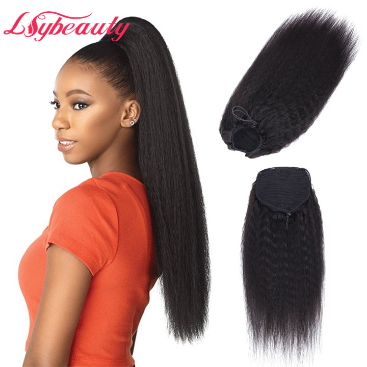 Lsy 100% Brazilian Virgin Human Hair Extension Natural Kinky Straight Drawstring Ponytail 14"-30" Tangle-Free Shedding-Resistant
