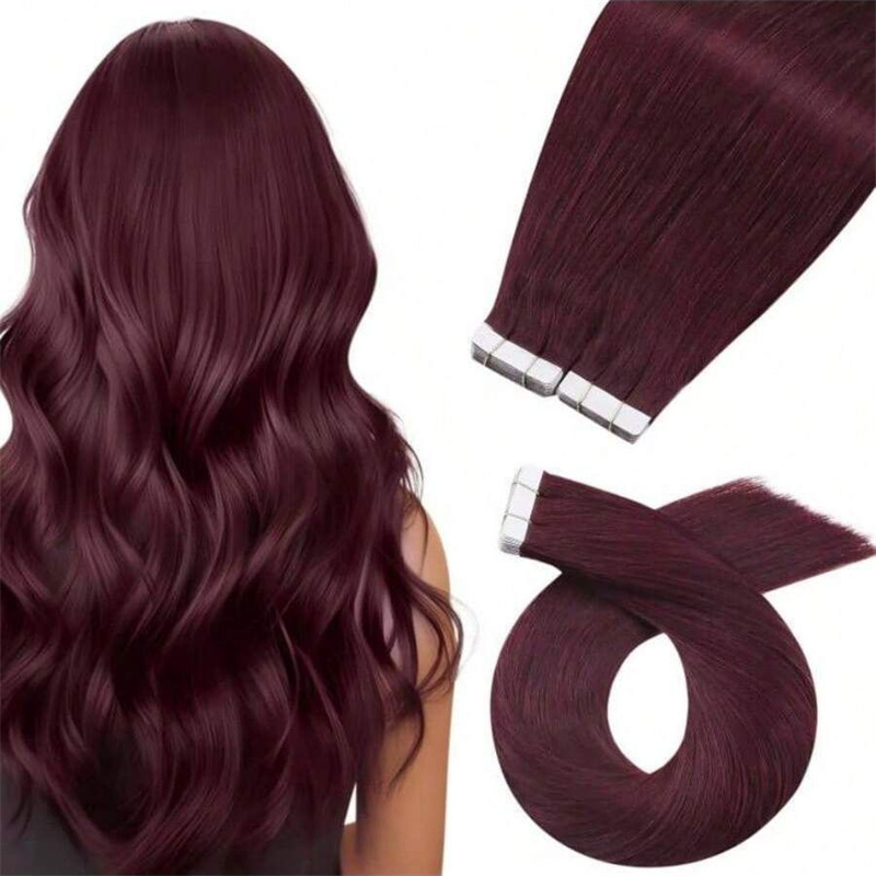Factory Price Wholesale 99J Remy Vietnamese Tape Hair Extensions Machine Double Weft Chemical Free Multiple Lengths Colors Stock