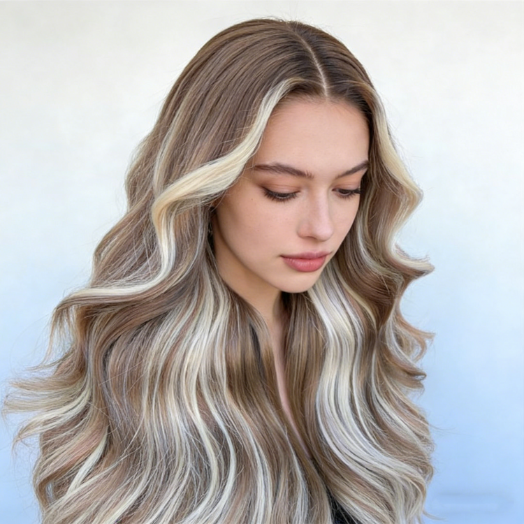 Highlight Ash Blonde Remy Cambodian Human Hair Lace Front Wig Wholesale Pre Plucked Medium Wavy for Glueless Lace Transparent