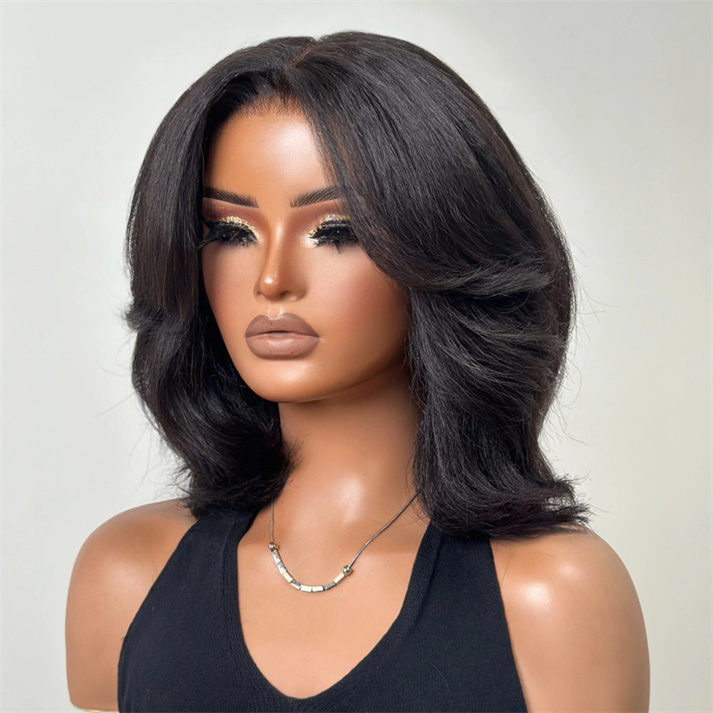 Wear Go Glueless Transparent Lace Front Small Cap Natural Straight Layered Blowout Bob Wig Easy to Wear Layer Cut Human Hair