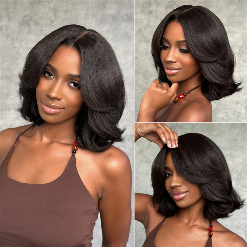 Wear Go Glueless Transparent Lace Front Small Cap Natural Straight Layered Blowout Bob Wig Easy to Wear Layer Cut Human Hair