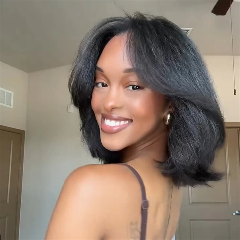 Wear Go Glueless Transparent Lace Front Small Cap Natural Straight Layered Blowout Bob Wig Easy to Wear Layer Cut Human Hair