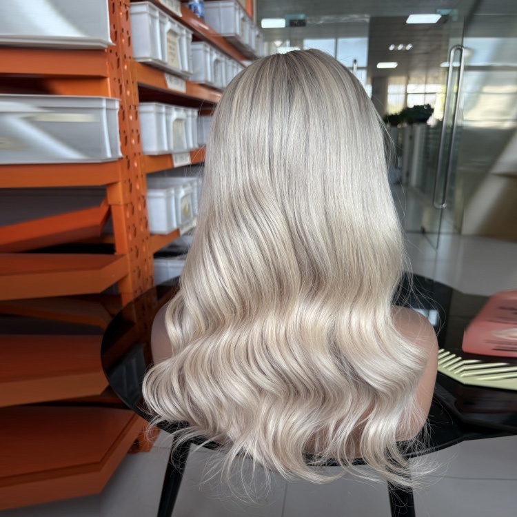 Short Bouncy Wavy Wig Ombre Brown to Blonde Human Hair Wig with Natural Hairline for Daily Party Use Natural Wavy Ash Blonde Wig