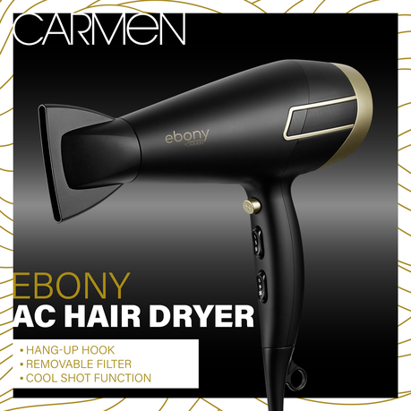 Carmen Ebony 1500W AC Hair Dryer Black Gold