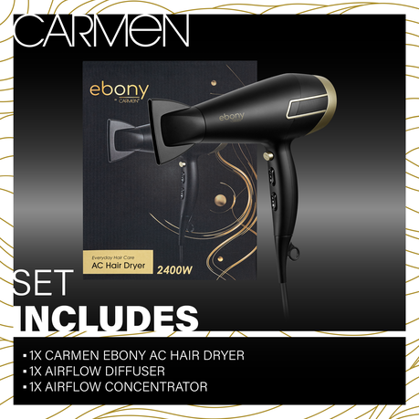 Carmen Ebony 1500W AC Hair Dryer Black Gold