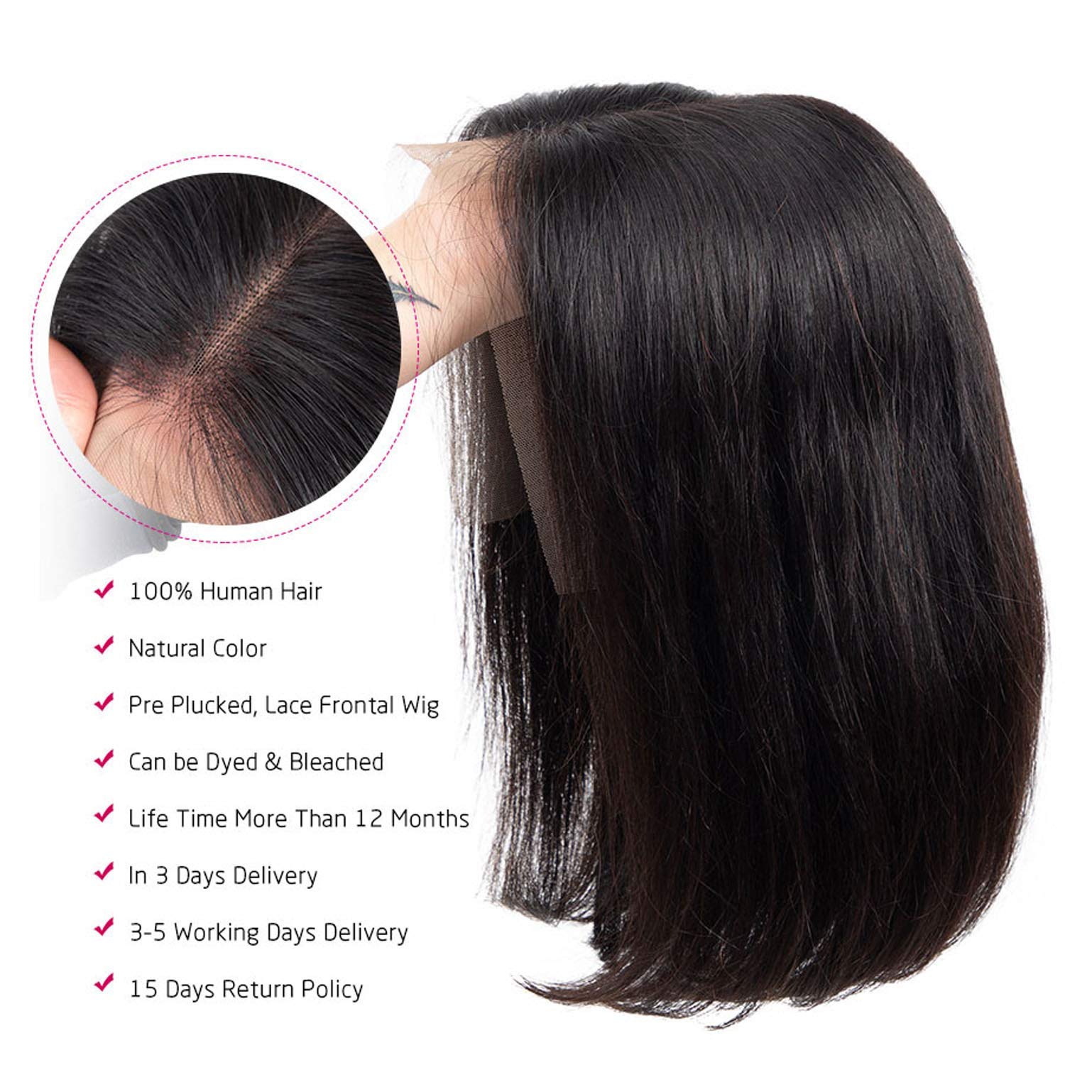 Cheap Wholesale Virgin Brazilian Human Hair 4*4 Frontal Wigs Transparent for 180% Density Straight Bob Short Wigs for Black