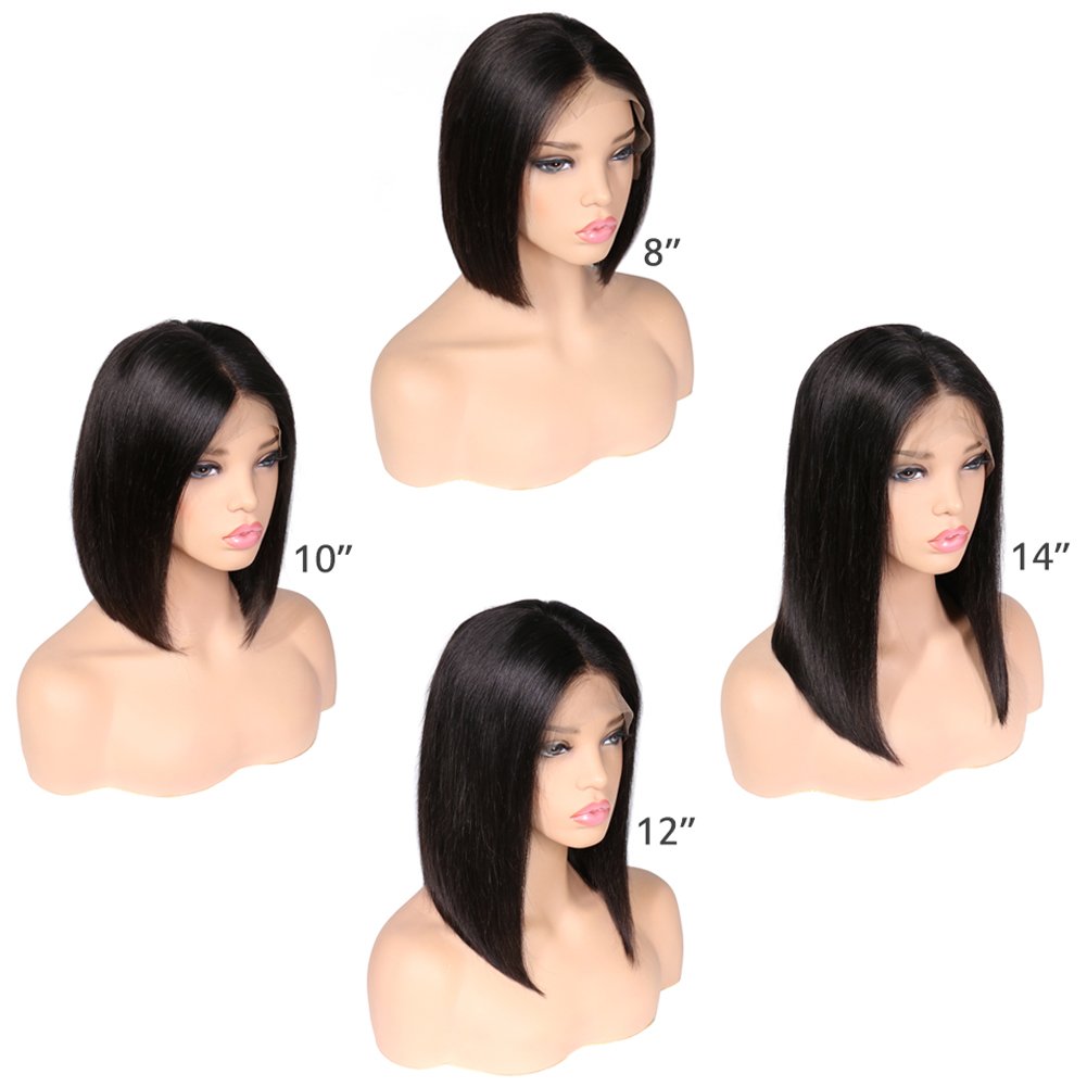 Cheap Wholesale Virgin Brazilian Human Hair 4*4 Frontal Wigs Transparent for 180% Density Straight Bob Short Wigs for Black