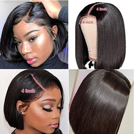 Cheap Wholesale Virgin Brazilian Human Hair 4*4 Frontal Wigs Transparent for 180% Density Straight Bob Short Wigs for Black