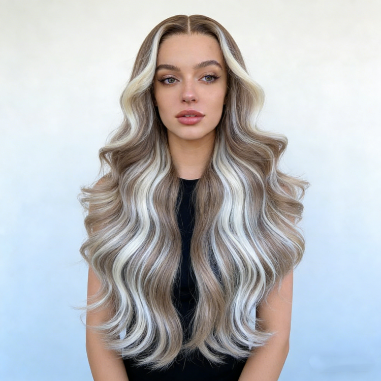 Wholesale 1 Piece Highlight Ash Blonde Remy Human Hair Wig Pre Plucked Medium Wavy HD Transparent Glueless for Lace Women