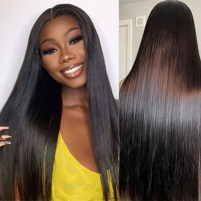 Natural Black Straight Indian Remy Virgin Lace Front Wigs Human Hair 180% Density HD Transparent Lace Wig for Women