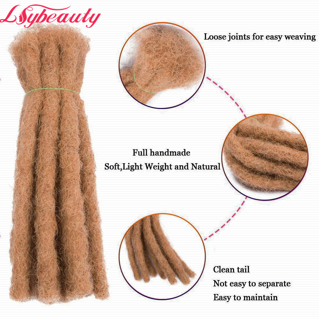 100% Handmade Brazilian Hair Dreadlock Extensions Dirty Blonde Locs for Men Women Hippie Afro Crochet Braiding Dreads Hair