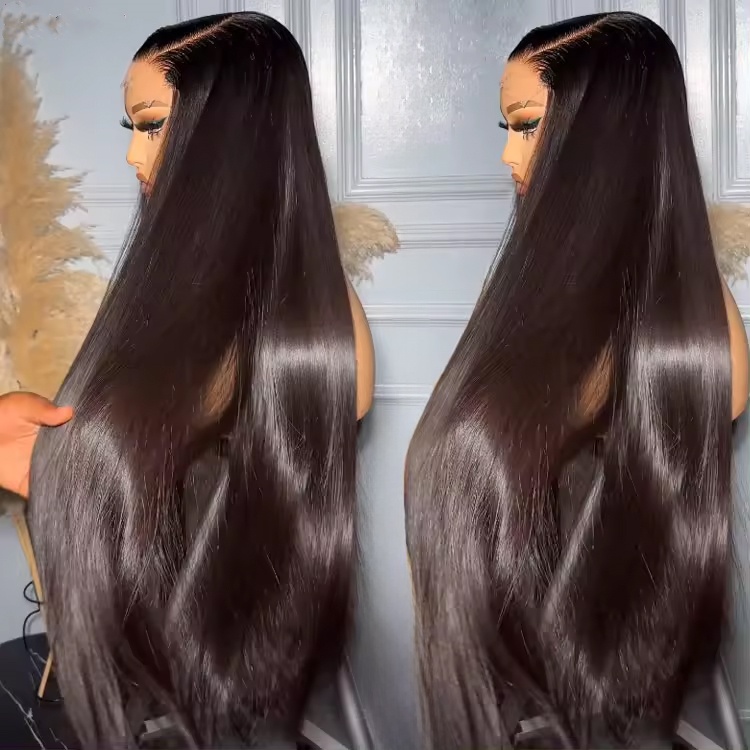 Raw Indian Hair Wig 40 Inch Curly Silk Straight Full Lace Human Hair Wig 180 Density 13X6 Lace Front Wig for Black Women