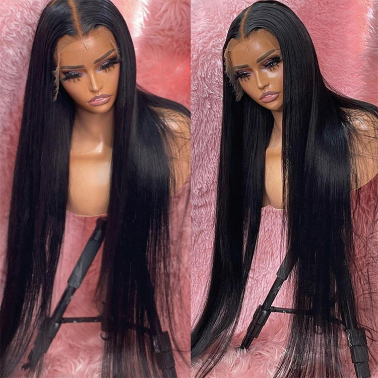 Raw Indian Hair Wig 40 Inch Curly Silk Straight Full Lace Human Hair Wig 180 Density 13X6 Lace Front Wig for Black Women