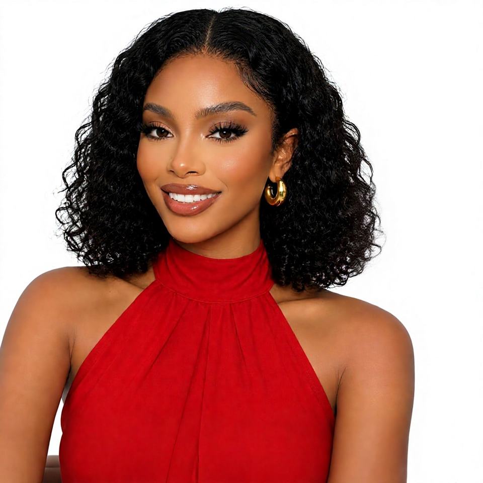 Curly Bob Glueless Lace Front Wigs Chinese Hair 2x6 HD Lace Wear 180 Density Deep Wave Short Bob Women Natural Color