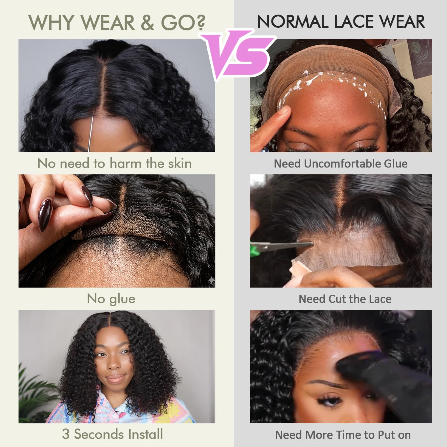Curly Bob Glueless Lace Front Wigs Chinese Hair 2x6 HD Lace Wear 180 Density Deep Wave Short Bob Women Natural Color