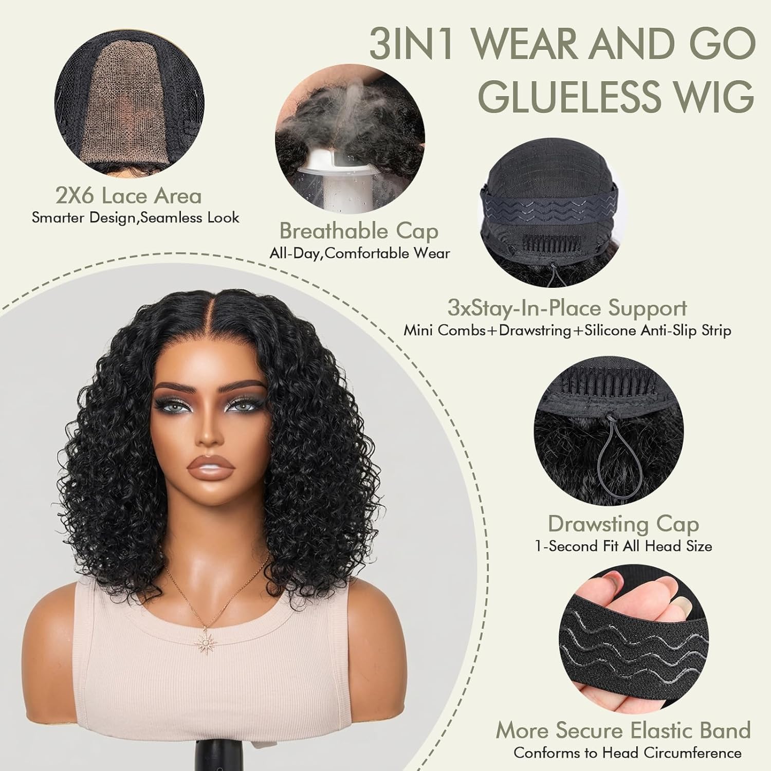 Curly Bob Glueless Lace Front Wigs Chinese Hair 2x6 HD Lace Wear 180 Density Deep Wave Short Bob Women Natural Color