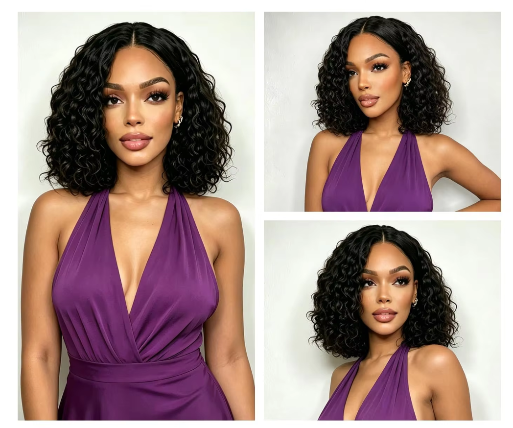 Curly Bob Glueless Lace Front Wigs Chinese Hair 2x6 HD Lace Wear 180 Density Deep Wave Short Bob Women Natural Color