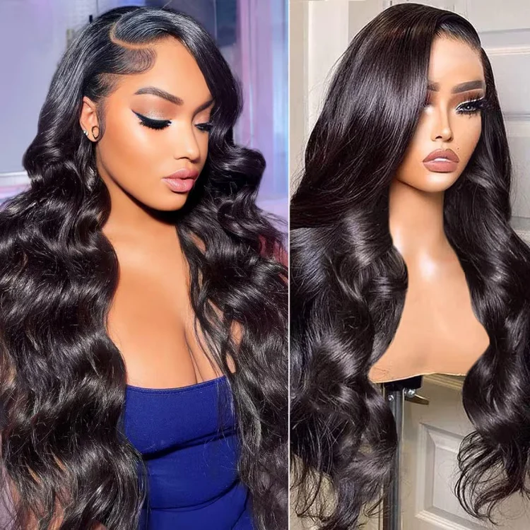 Wholesale Bouncy Body Wave Wig 13*4 HD Lace Glueless Long Wig 200% Density Body Wave Raw Human Hair Wig for Black Women