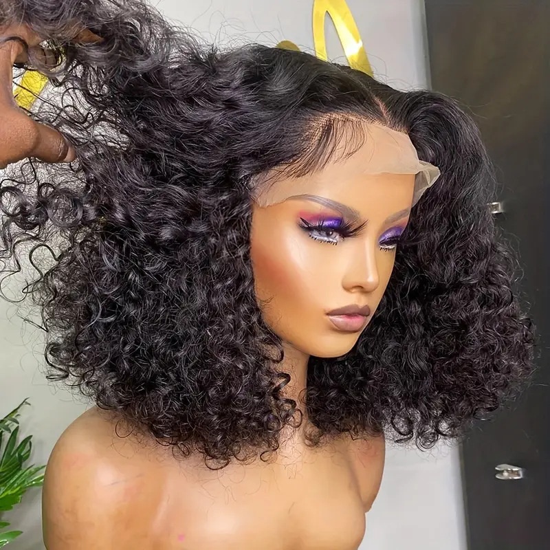 Human Hair Front Lace Short Bob Double Drawn Water Wave Wig Foreign Trade