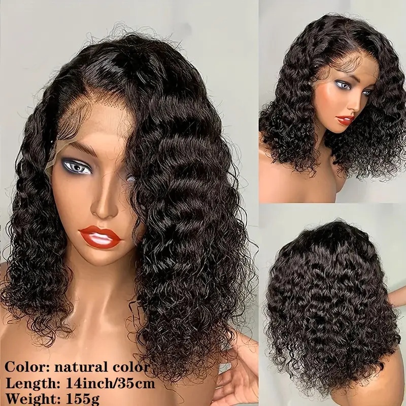 Human Hair Front Lace Short Bob Double Drawn Water Wave Wig Foreign Trade