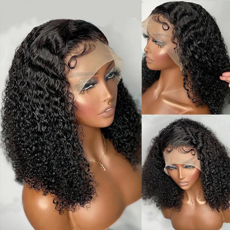 Wholesale Raw Indian Hair Short Bob Kinky Curly Front Wigs Glueless Full HD Lace Frontal Wigs Natural Human Hair for Black Women