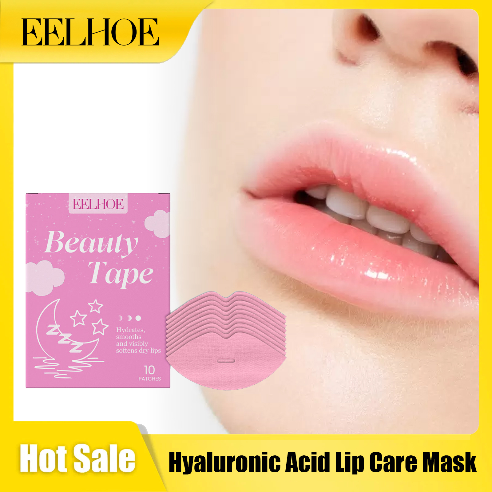 Eelhoe Hyaluronic Acid Lip Care Mask Nutrient Repair Keep Plumping Deeply Hydrating Non Stick Daily Lips Nourishing Patch 10PCS
