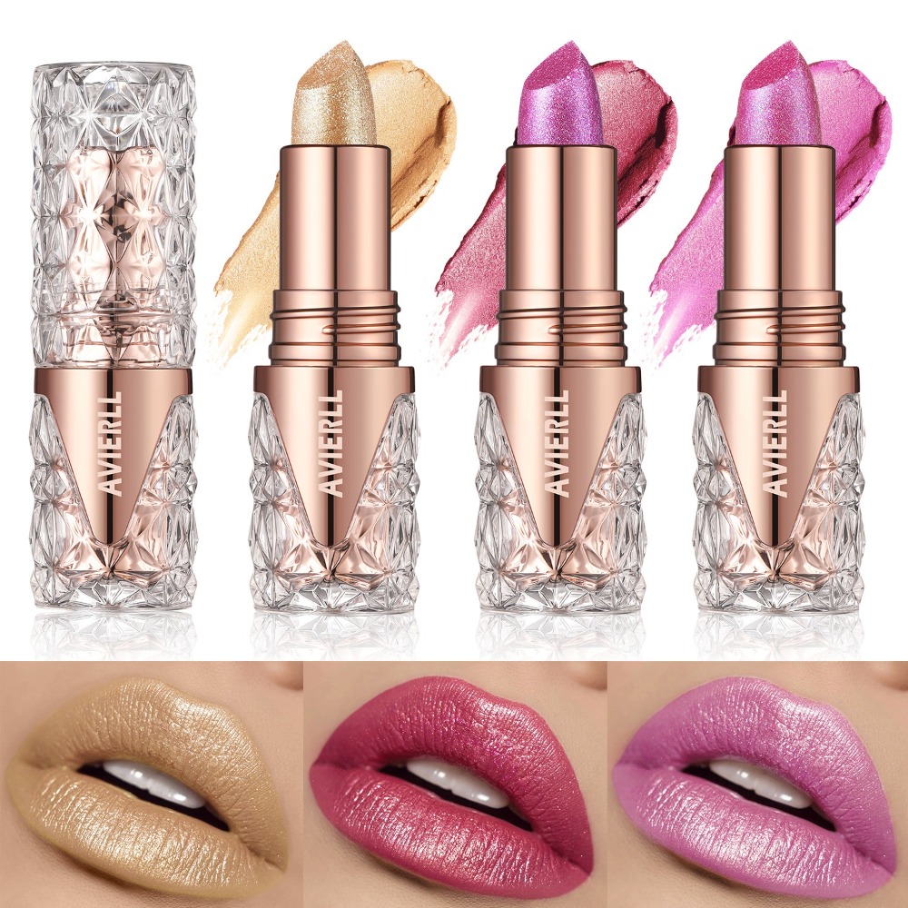 10 Colors Glitter Lipstick Waterproof Lasting Diamond Pearlescent Shimmer Lipsticks Red Black Lip Gloss Sparkling Lips Makeup