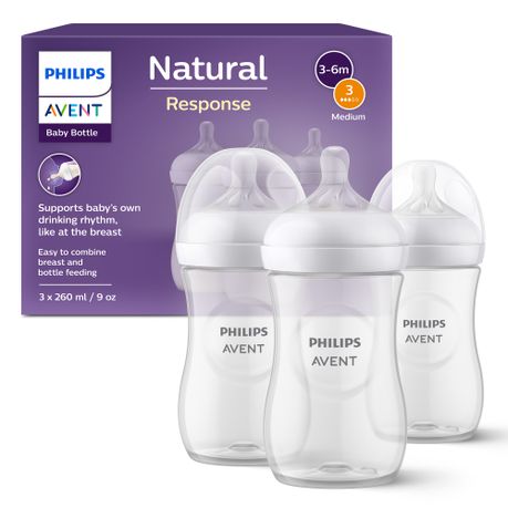 Philips Avent Natural Response, 3 Bottles, 9oz/260ml with Medium Flow Teat